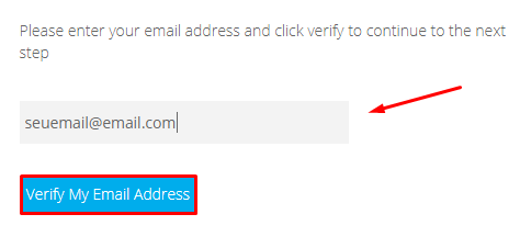 Inserindo seu e-mail para a verificação