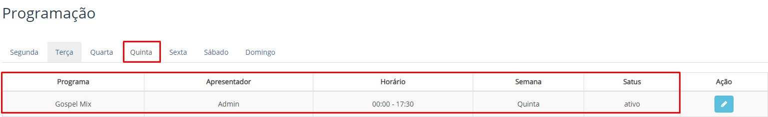 Escolher dia da Programação